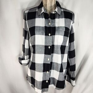 Tommy Hilfiger Black & White Buffalo Check Cotton Tab Sleeve Top Size Medium